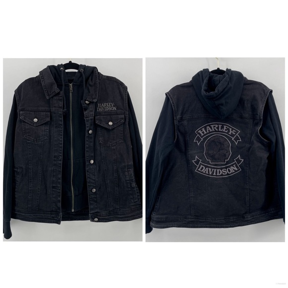 Harley Davidson Women’s Denim Vest & Zip Front Hoodie Combo Black Willie G L - Picture 2 of 13